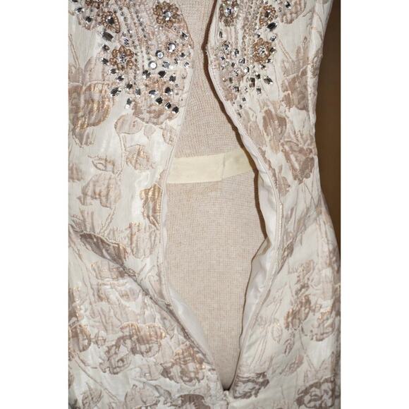 Aidan Mattox Gold Floral Brocade Beaded Midi Dress – Size 12 NWT Neiman Marcus - Picture 11 of 15